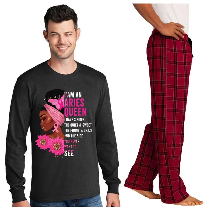 Aries Black Queen I Have 3 Sides April Girl Women Birthday Long Sleeve Pajama Set