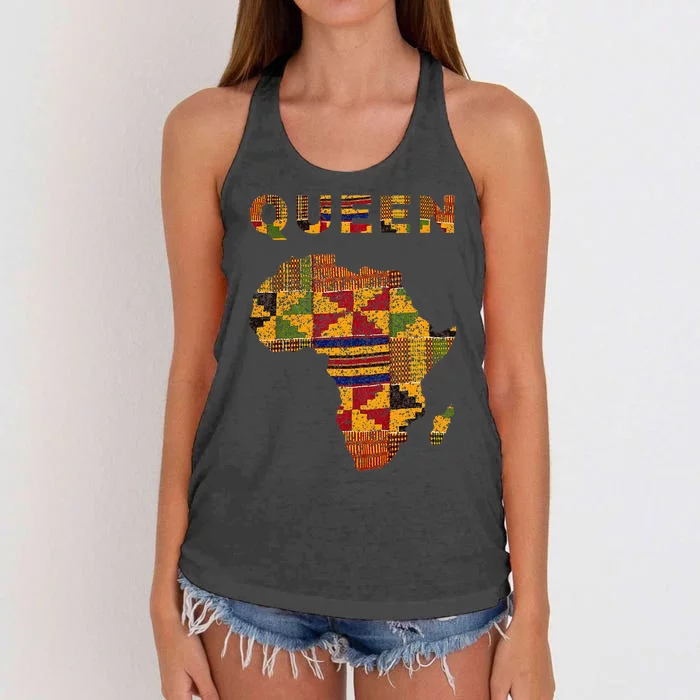 Afro Black Queen African Ghana Kente Cloth Family Matching Women's Knotted Racerback Tank