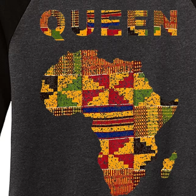 Afro Black Queen African Ghana Kente Cloth Family Matching Women's Tri-Blend 3/4-Sleeve Raglan Shirt