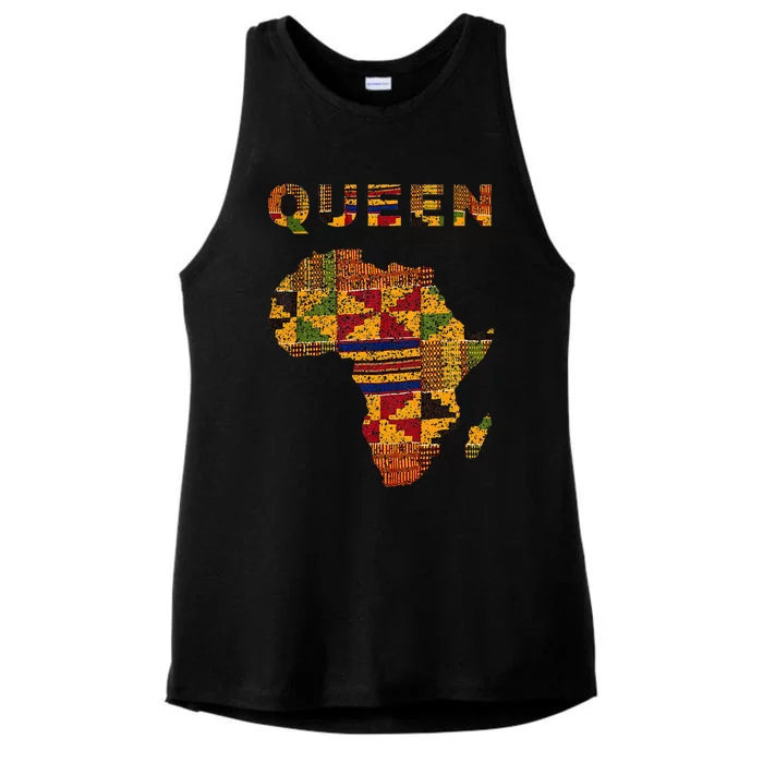 Afro Black Queen African Ghana Kente Cloth Family Matching Ladies Tri-Blend Wicking Tank