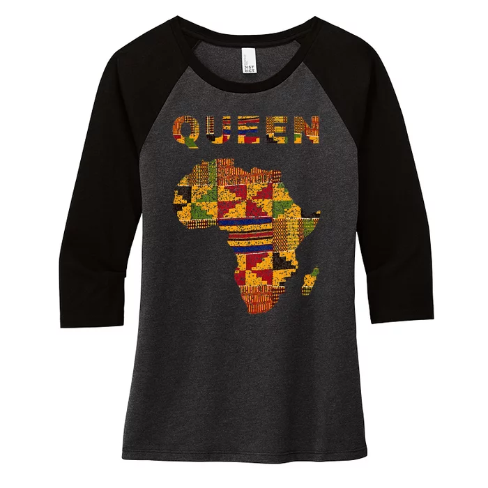 Afro Black Queen African Ghana Kente Cloth Family Matching Women's Tri-Blend 3/4-Sleeve Raglan Shirt