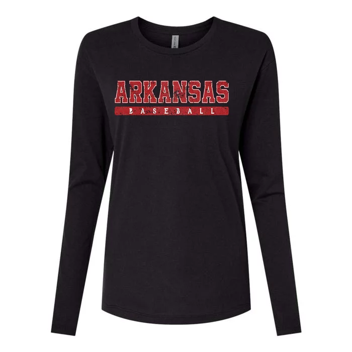 Arkansas Baseball Red Vintage Text Womens Cotton Relaxed Long Sleeve T-Shirt