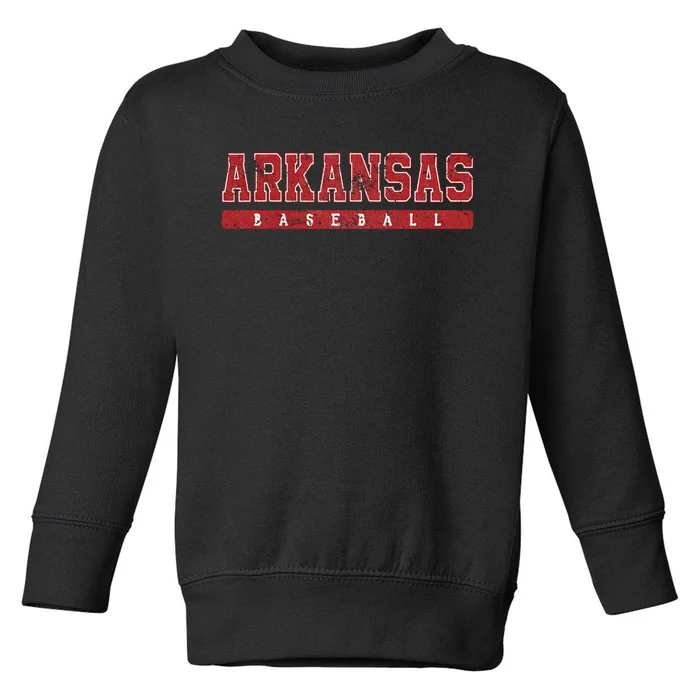 Arkansas Baseball Red Vintage Text Toddler Sweatshirt