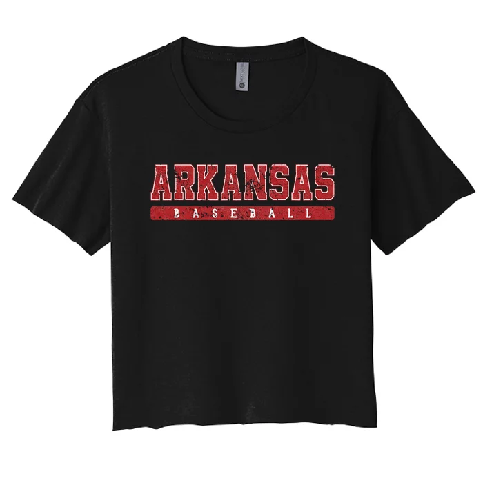 Arkansas Baseball Red Vintage Text Women's Crop Top Tee