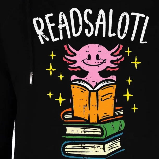 Axolotl Books Readsalotl Reading Bookworm Womens Funnel Neck Pullover Hood