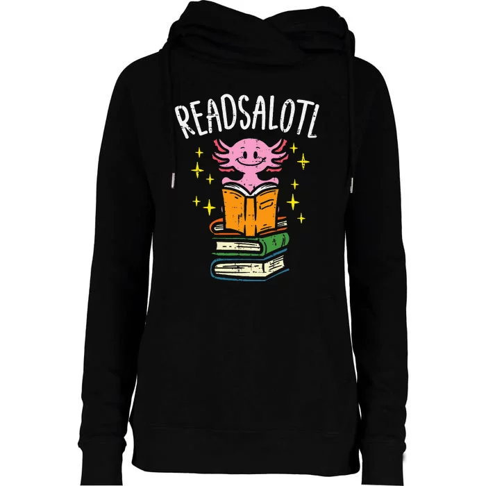 Axolotl Books Readsalotl Reading Bookworm Womens Funnel Neck Pullover Hood