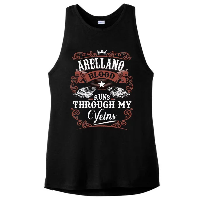 ARELLANO Blood Runs Through My Veins Family Name Vintage Ladies Tri-Blend Wicking Tank