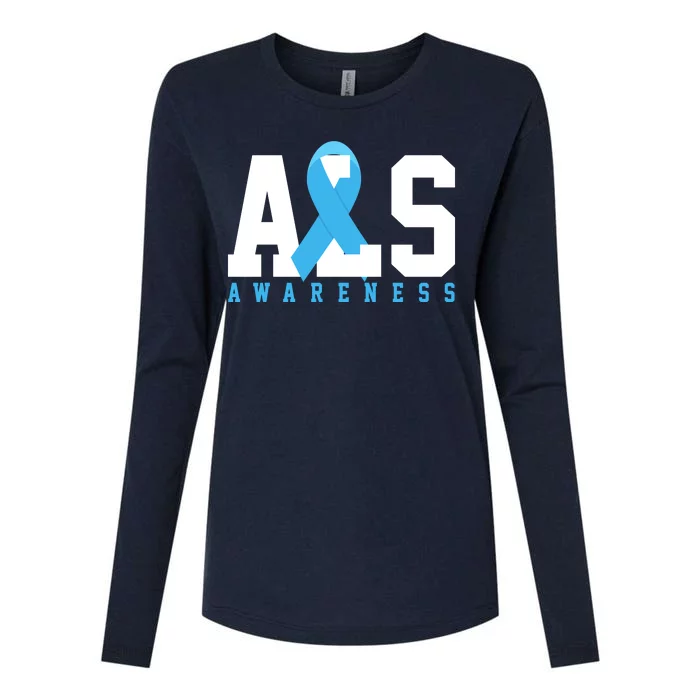 Als Blue Ribbon Awareness Womens Cotton Relaxed Long Sleeve T-Shirt