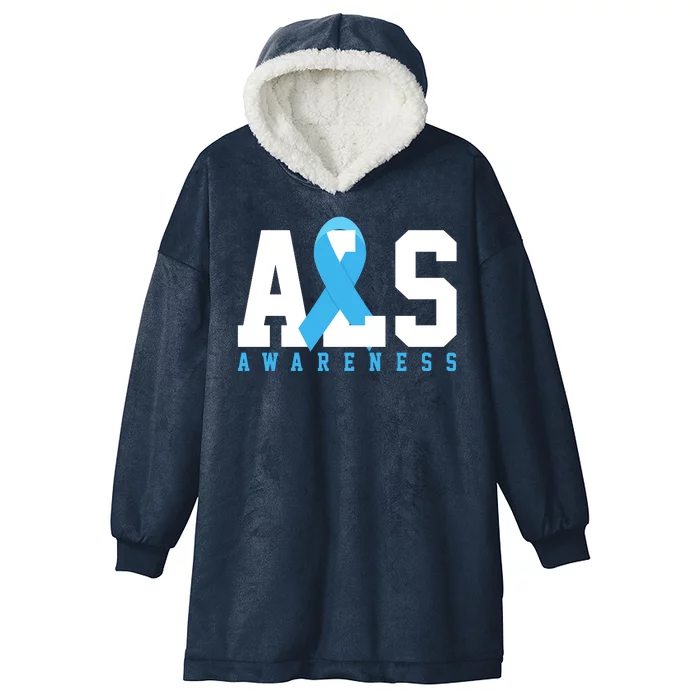 Als Blue Ribbon Awareness Hooded Wearable Blanket