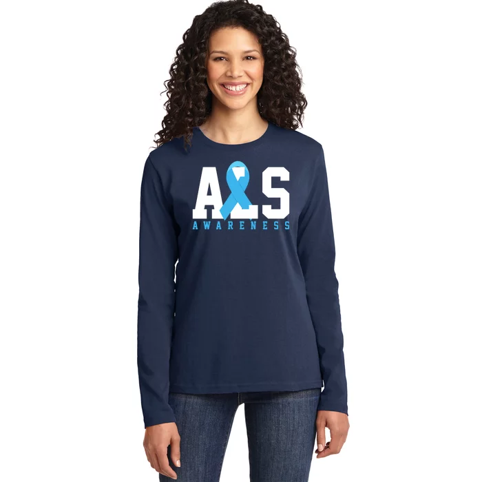 Als Blue Ribbon Awareness Ladies Long Sleeve Shirt