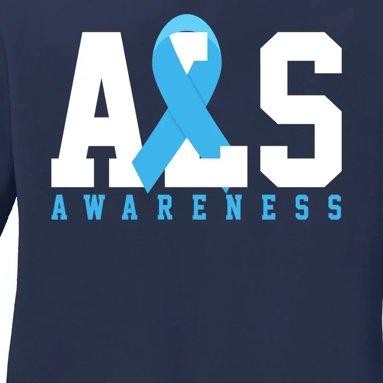 Als Blue Ribbon Awareness Ladies Long Sleeve Shirt