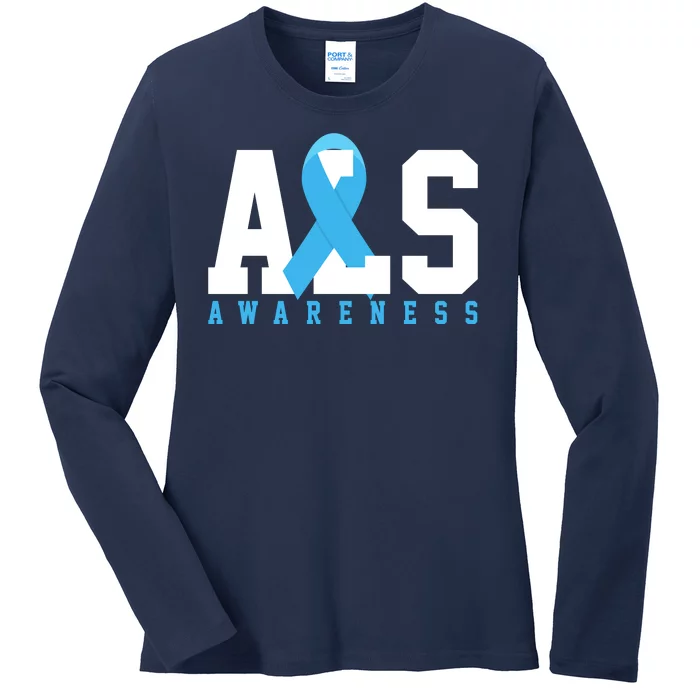 Als Blue Ribbon Awareness Ladies Long Sleeve Shirt