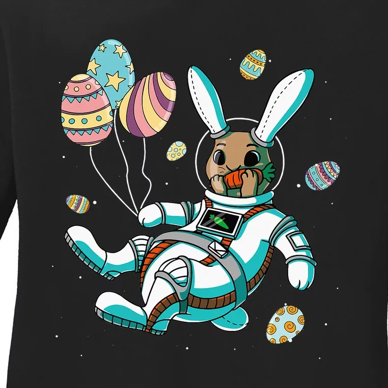 Astronaut Bunny Rabbit Planet Egg Easter Day Ladies Long Sleeve Shirt