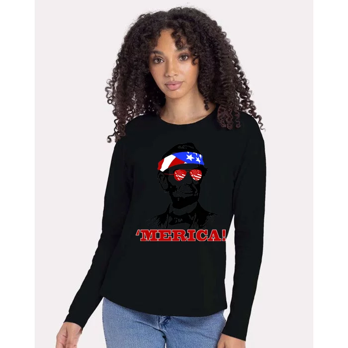 Abraham Lincoln Merica Womens Cotton Relaxed Long Sleeve T-Shirt