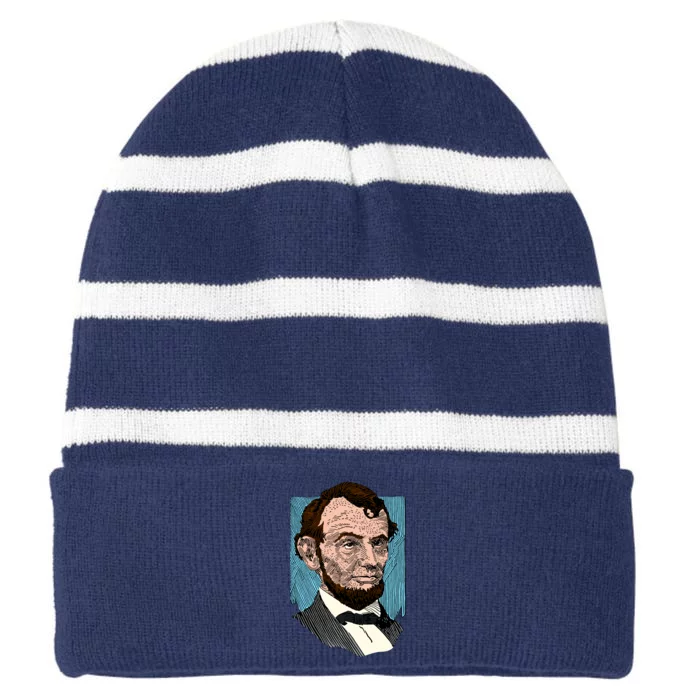 Abraham Lincoln Portrait Striped Beanie with Solid Band