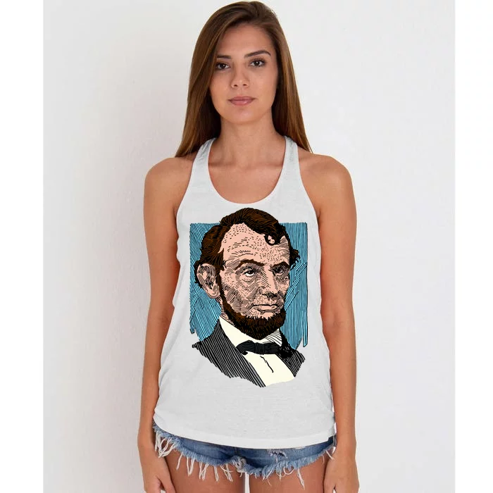 Abraham Lincoln Portrait Women's Knotted Racerback Tank