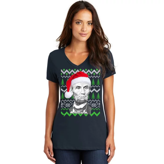 Abraham Lincoln Ugly Christmas Sweater Women's V-Neck T-Shirt