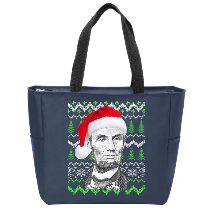 Abraham Lincoln Ugly Christmas Sweater Zip Tote Bag