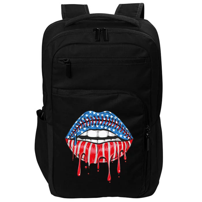 American Baseball stitches Flag Lips 4th Of July Patriotic Impact Tech Backpack