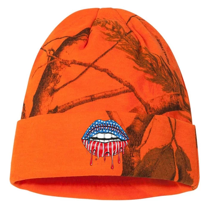 American Baseball stitches Flag Lips 4th Of July Patriotic Kati - 12in Camo Beanie