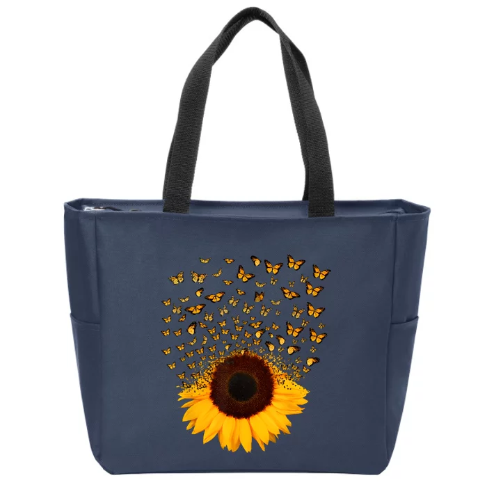 Adorable Butterfly Sunflower Zip Tote Bag