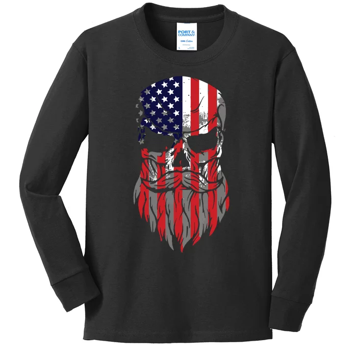 American Beard Skull Kids Long Sleeve Shirt