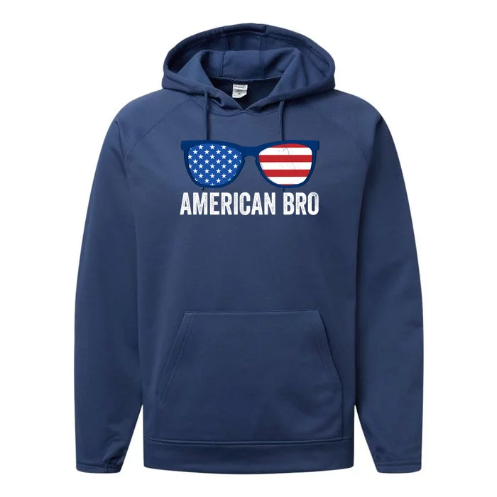 American Bro Sunglasses 4th Of July Gift Performance Fleece Hoodie