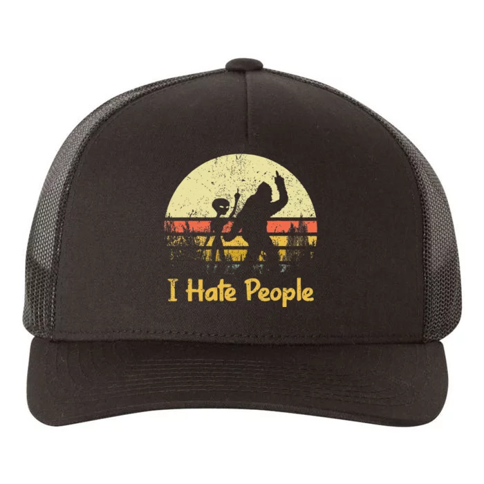 Alien Bigfoot Sasquatch Middle Finger I Hate People Funny Yupoong Adult 5-Panel Trucker Hat