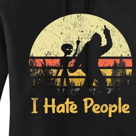 Alien Bigfoot Sasquatch Middle Finger I Hate People Funny Women's Pullover Hoodie