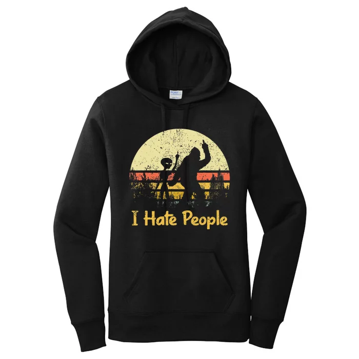 Alien Bigfoot Sasquatch Middle Finger I Hate People Funny Women's Pullover Hoodie