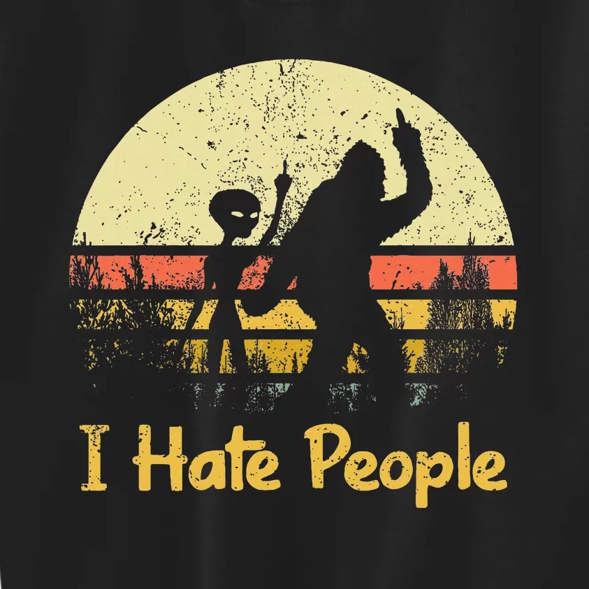 Alien Bigfoot Sasquatch Middle Finger I Hate People Funny Kids Sweatshirt