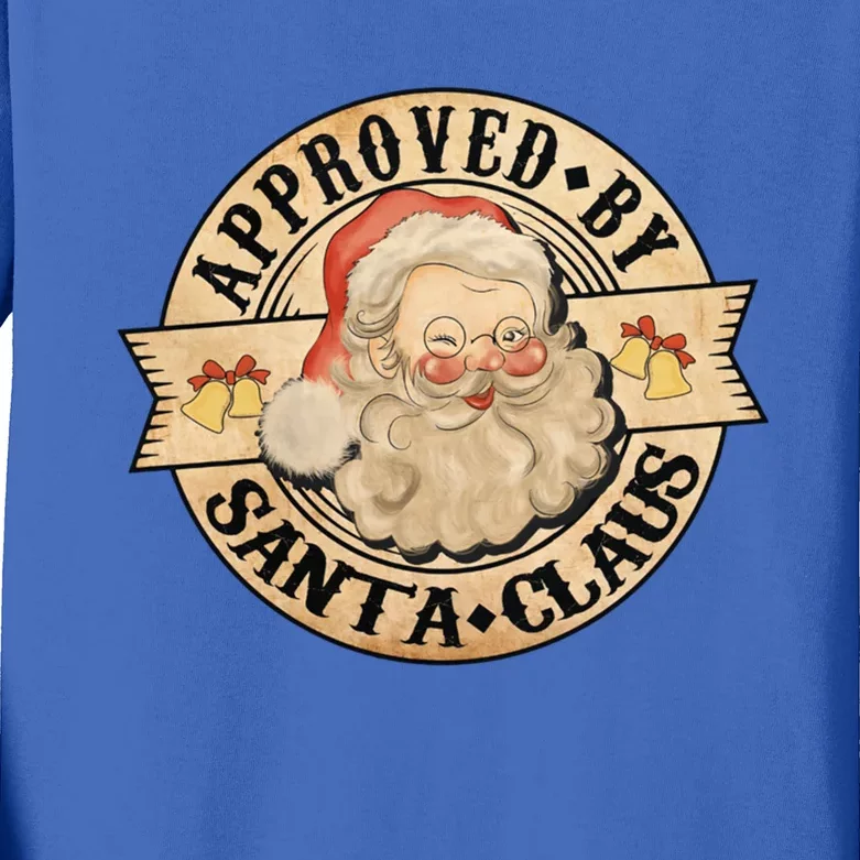 Approved By Santa Claus Retro Santa Face Christmas Holiday Gift Kids Long Sleeve Shirt