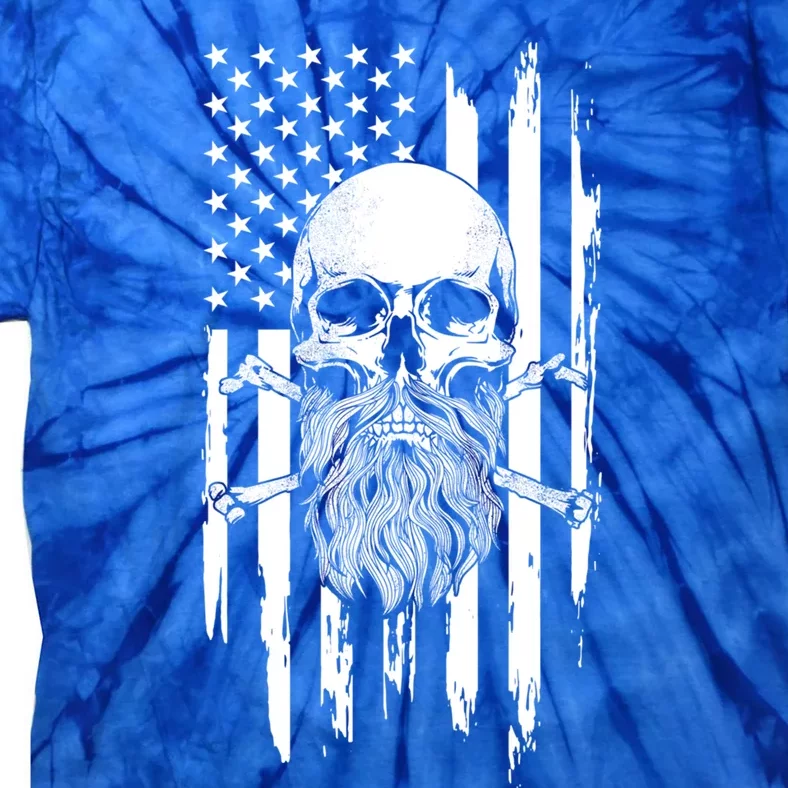 American Bearded Skull And Crossbones Flag 4th Of July Cool Gift Tie-Dye T-Shirt