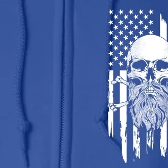 American Bearded Skull And Crossbones Flag 4th Of July Cool Gift Full Zip Hoodie