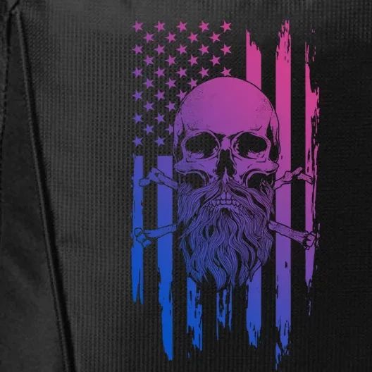 American Bearded Skull And Crossbones Flag 4th Of July Cute Gift City Backpack