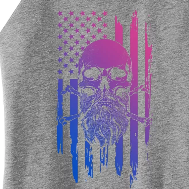 American Bearded Skull And Crossbones Flag 4th Of July Cute Gift Women’s Perfect Tri Rocker Tank