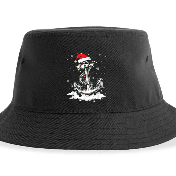 Anchor Boating Sailing Christmas Santa Hat Lights Funny Sustainable Bucket Hat