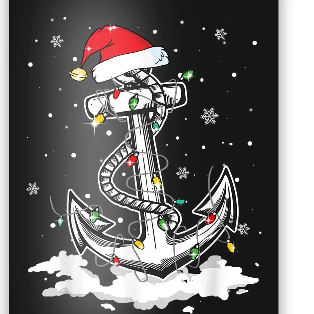 Anchor Boating Sailing Christmas Santa Hat Lights Funny Poster