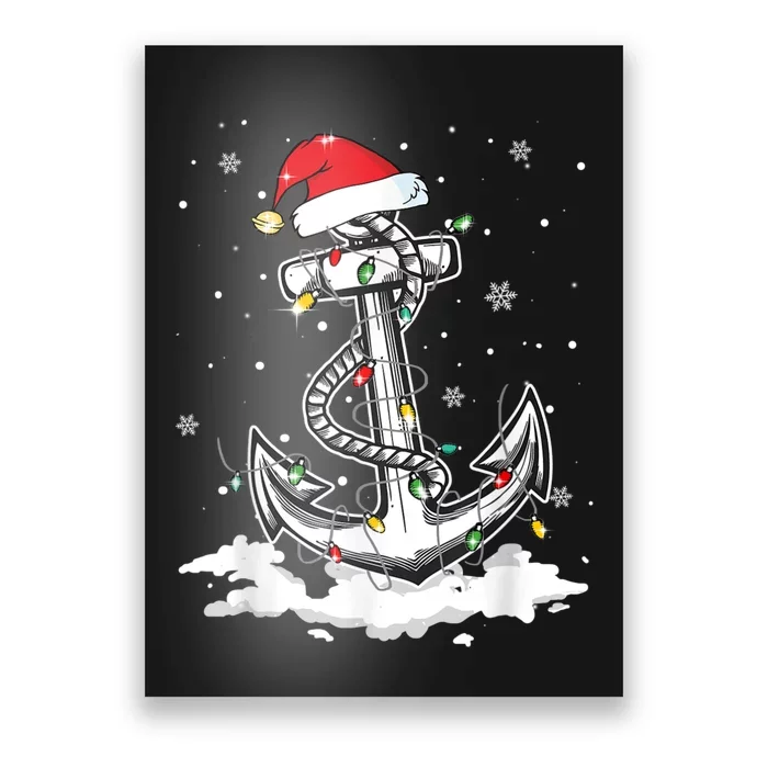 Anchor Boating Sailing Christmas Santa Hat Lights Funny Poster