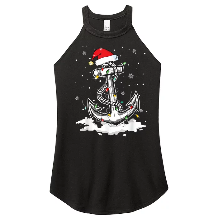 Anchor Boating Sailing Christmas Santa Hat Lights Funny Women’s Perfect Tri Rocker Tank