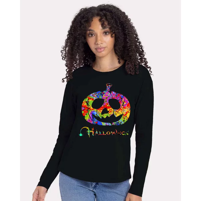 Abstract Halloween Pumpkin Womens Cotton Relaxed Long Sleeve T-Shirt