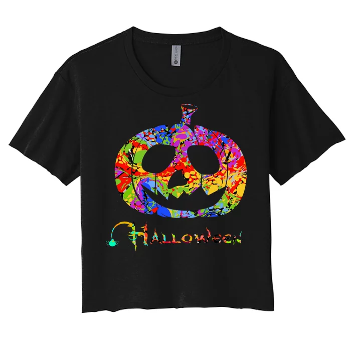 Abstract Halloween Pumpkin Women's Crop Top Tee