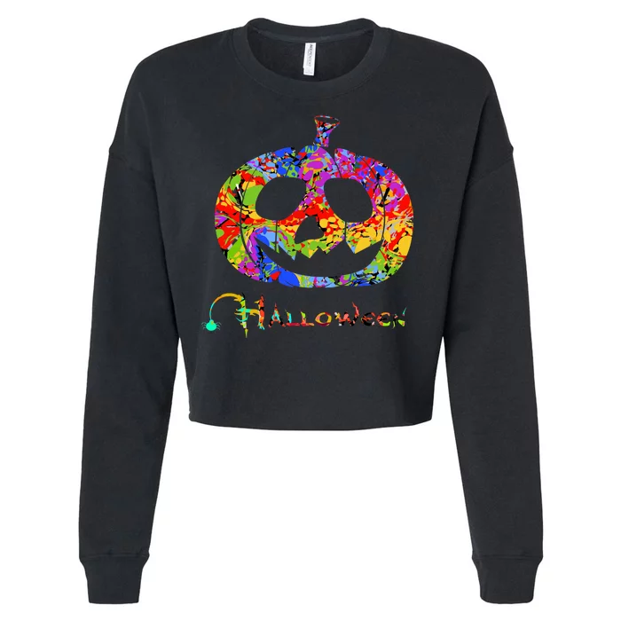 Abstract Halloween Pumpkin Cropped Pullover Crew