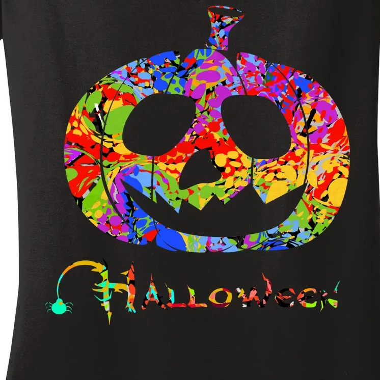 Abstract Halloween Pumpkin Women's V-Neck T-Shirt