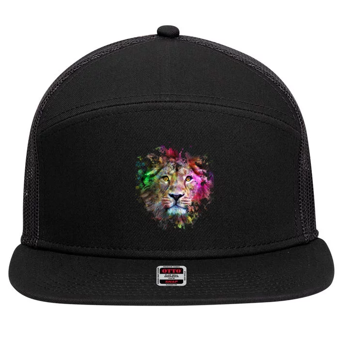 Abstract Lion 7 Panel Mesh Trucker Snapback Hat