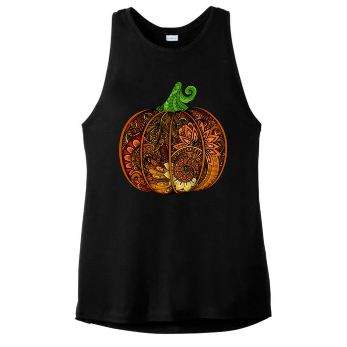 Abstract Pumpkin Thanksgiving Logo Ladies Tri-Blend Wicking Tank