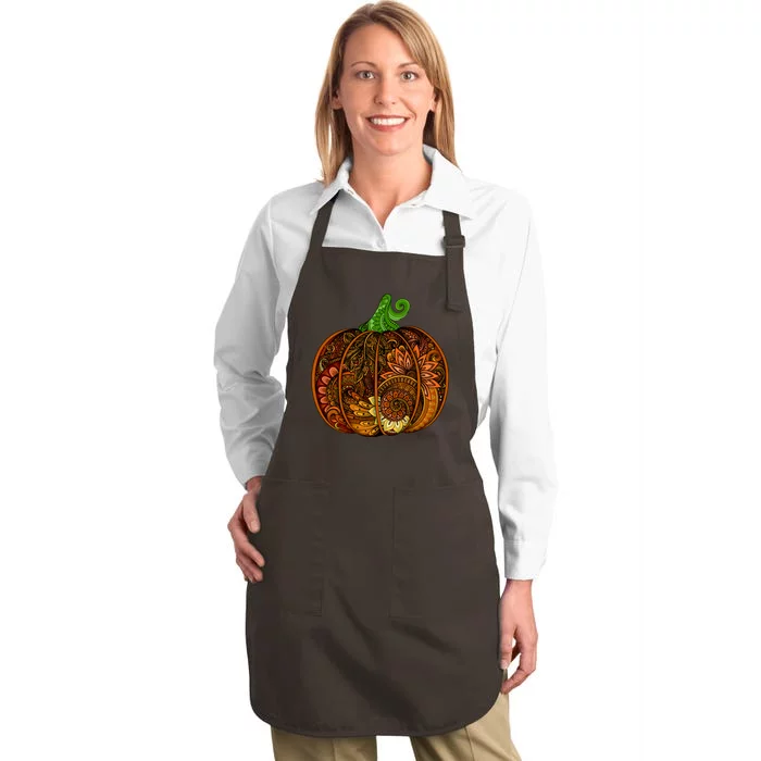 Abstract Pumpkin Thanksgiving Logo Full-Length Apron With Pocket