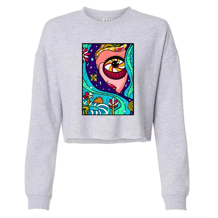 Abstract Sky Girl Cropped Pullover Crew