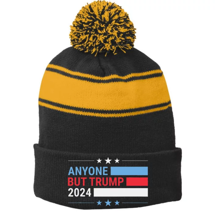 Anyone But Trump 2024 President Election Funny Anti Trump Stripe Pom Pom Beanie