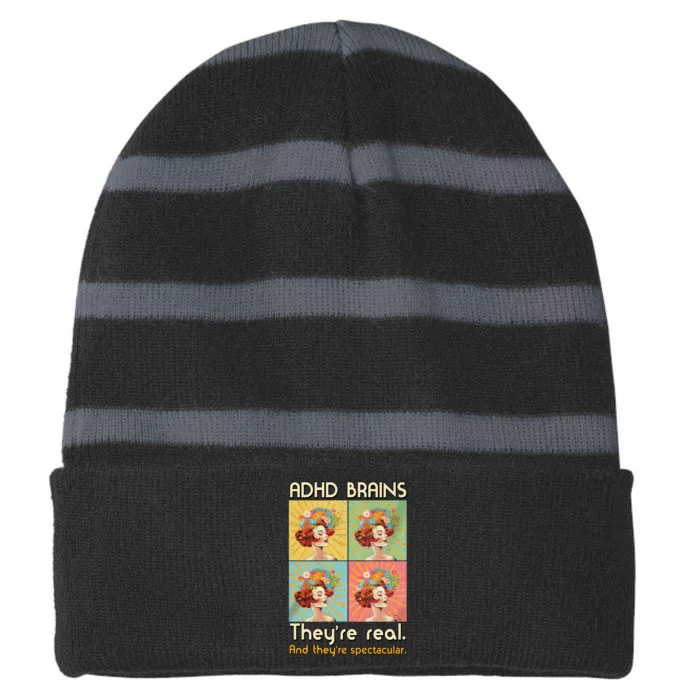 Adhd Brains Theyre Real And Theyre Spectacular Neurodiversity Striped Beanie with Solid Band